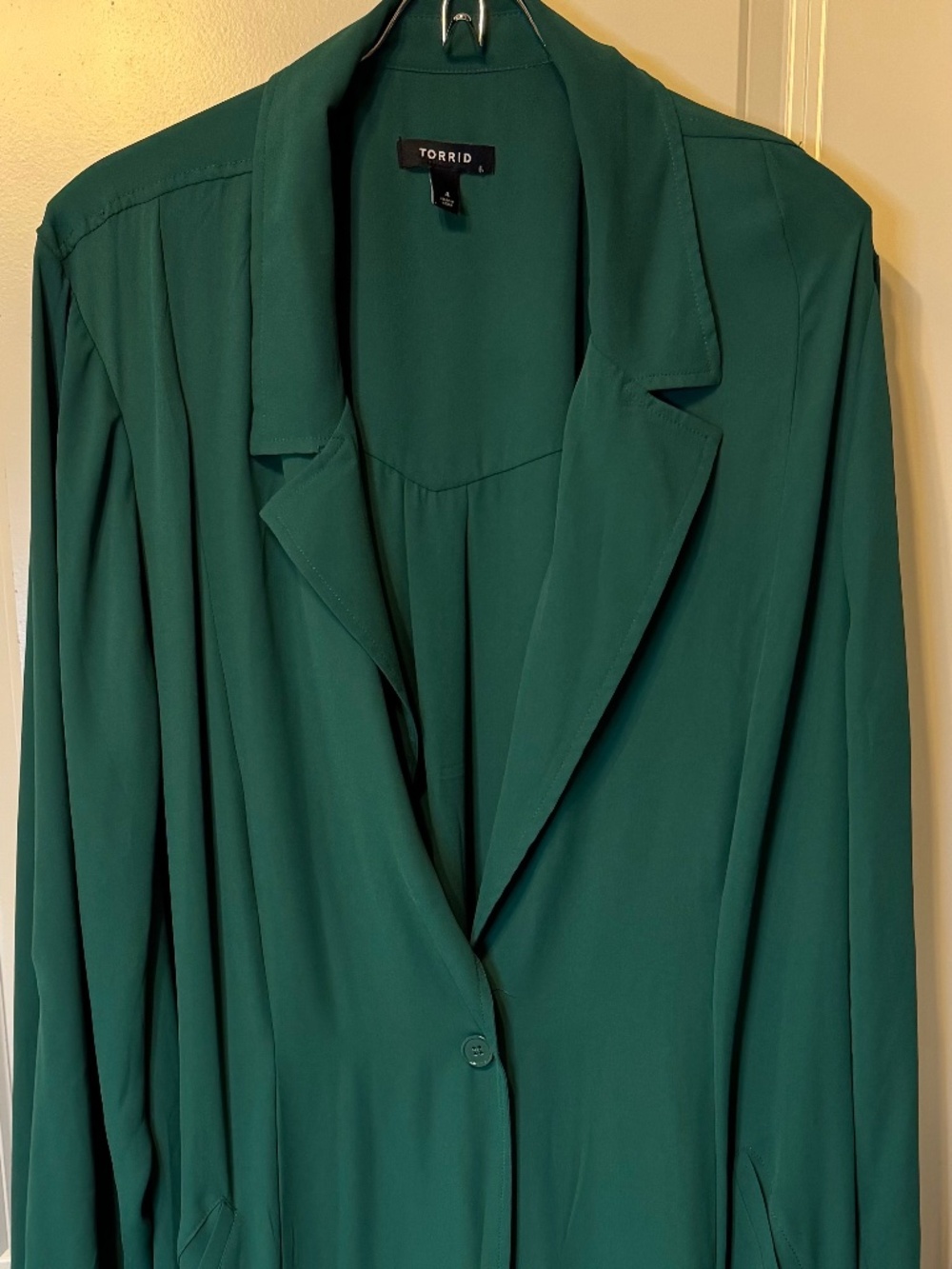 Torrid Emerald Green Open Front Duster Jacket Cardigan Size 4 (4X) Lightweight P